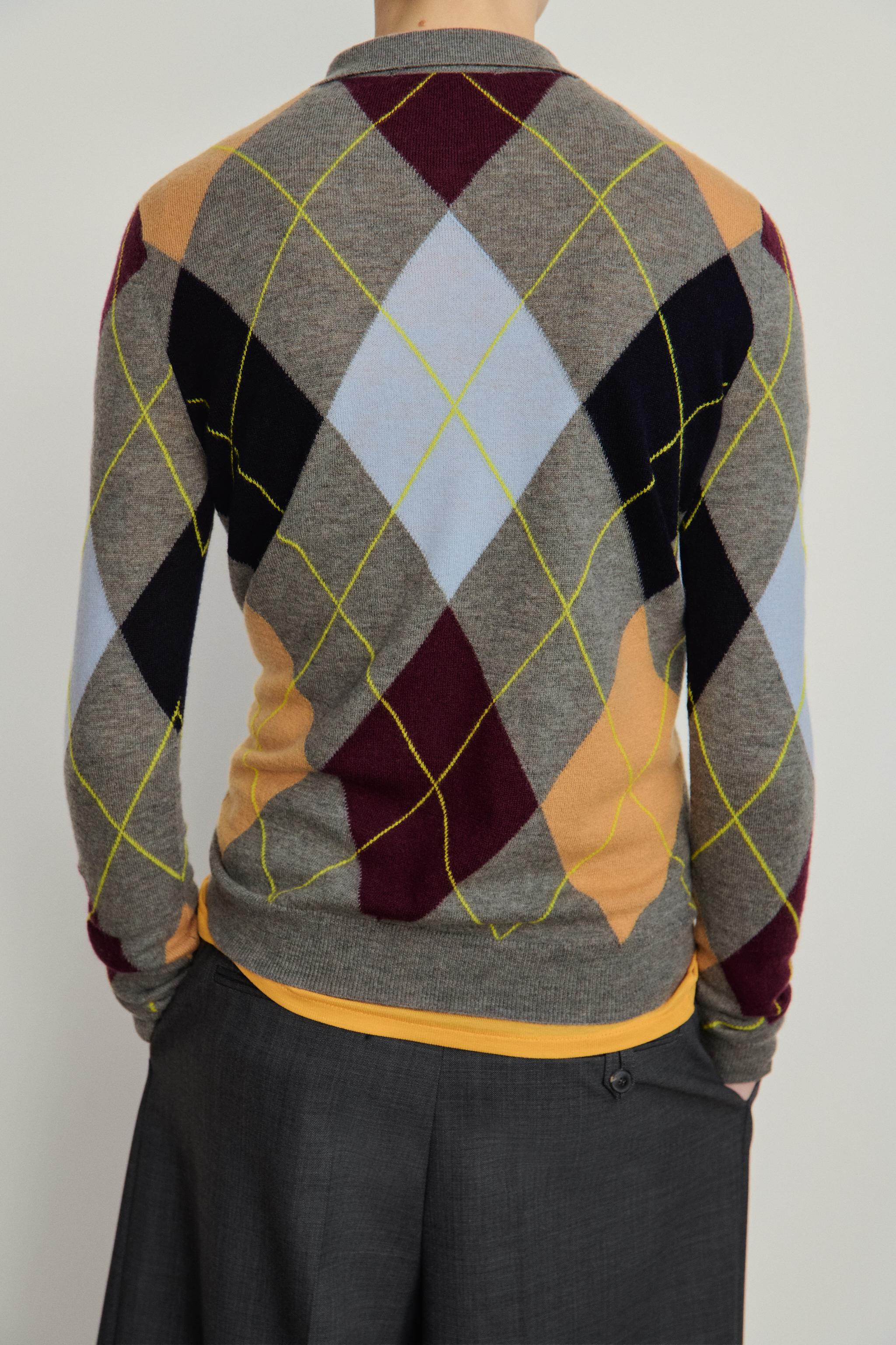 100% WOOL ARGYLE POLO SWEATER